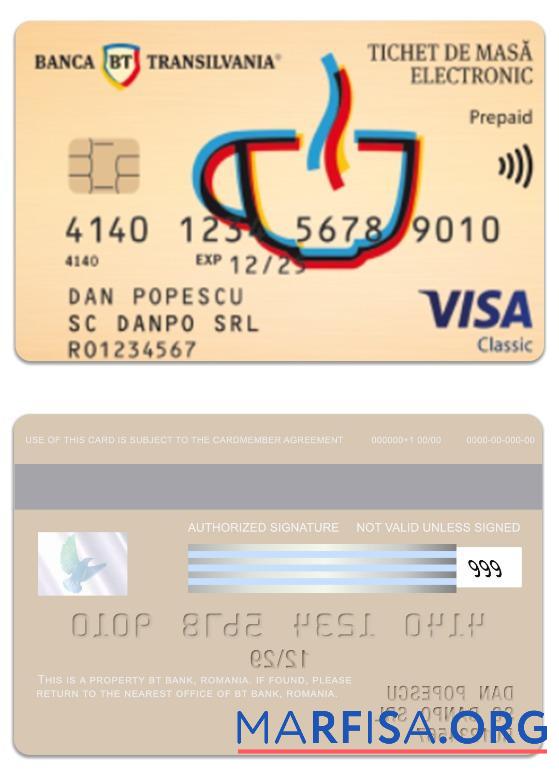 Printable Romania BT Bank visa prepaid classic card download for verification